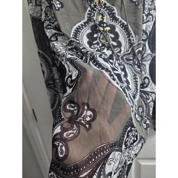 INC International Concepts Green LACE-UP MESH PRINT Sheer Blouse Shirt Top XXL - Picture 5 of 9